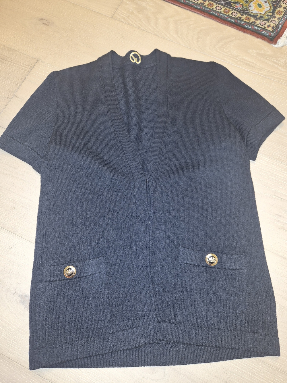 St Johns Black Short-Sleeve Knit Cardigan Sweater